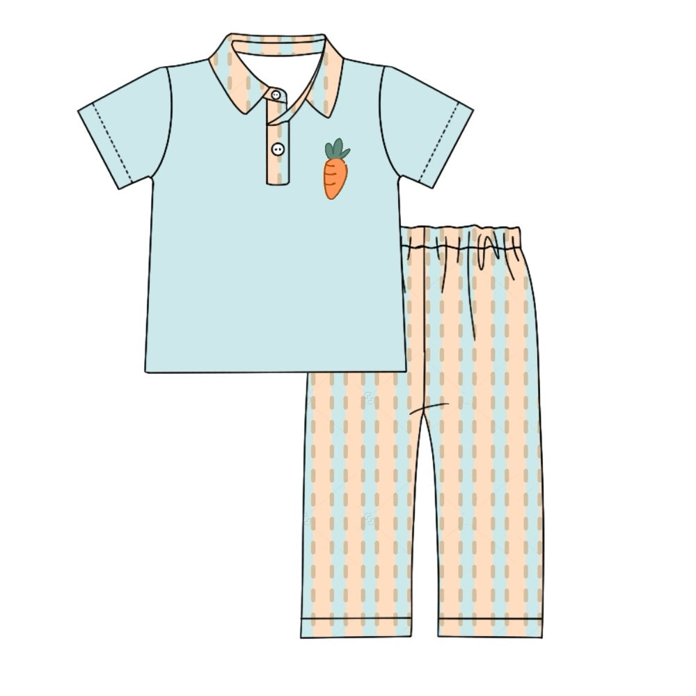 Carrot polo shirt stripe pants boys Easter clothing