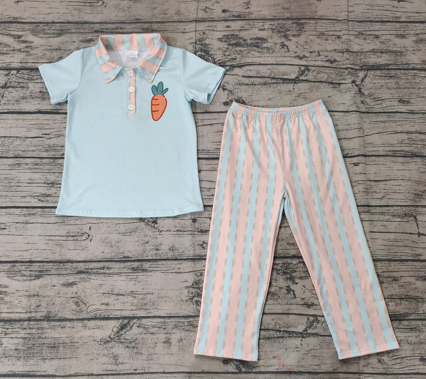 Carrot polo shirt stripe pants boys Easter clothing