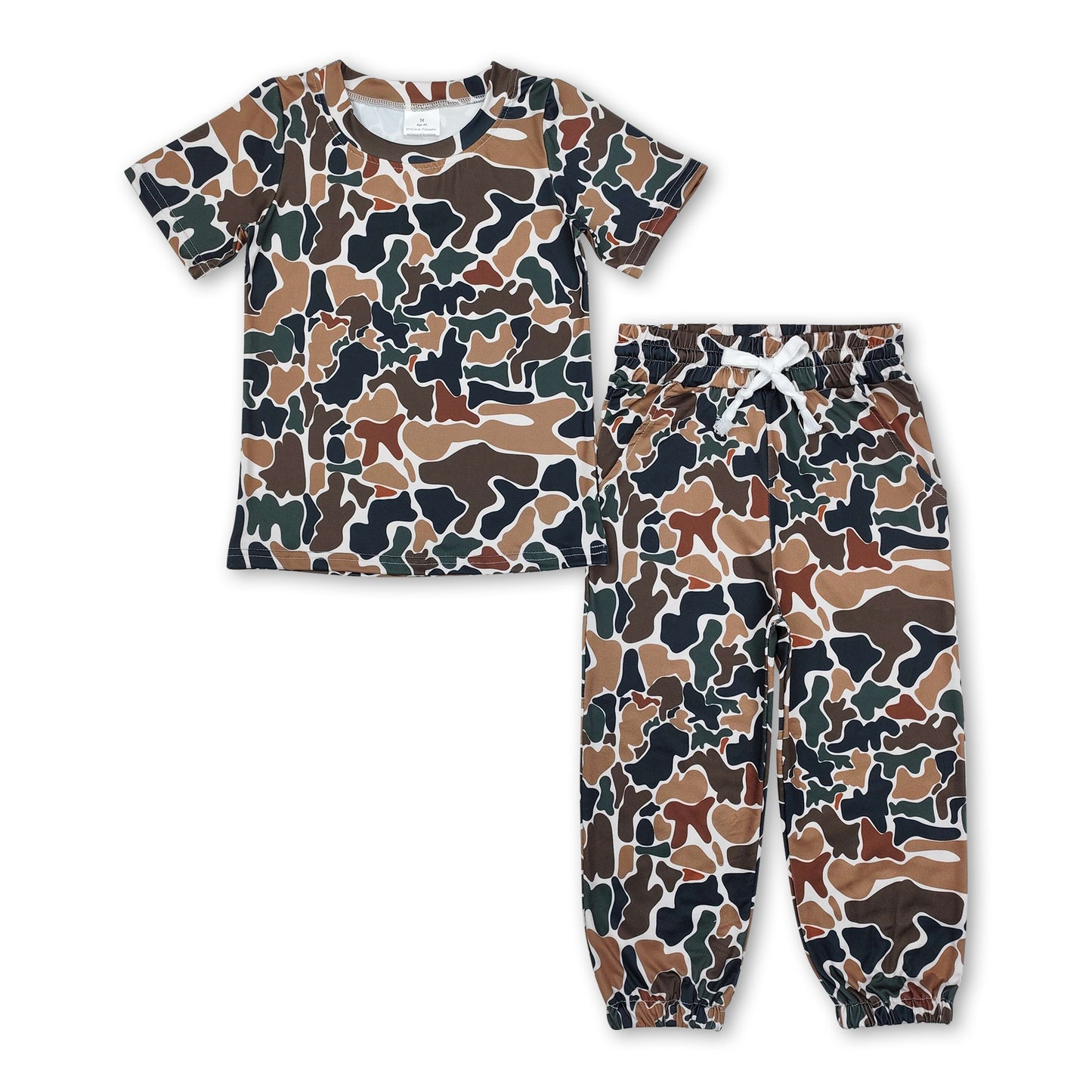 Dark brown camo top pants kids boys clothing set