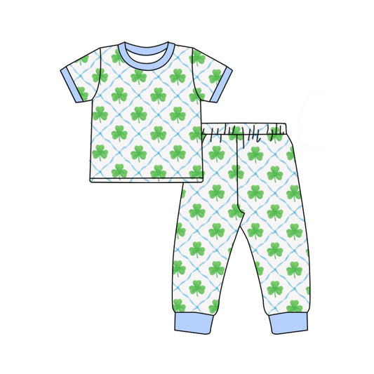 Light blue shamrock kids boys St Patrick's day pajamas