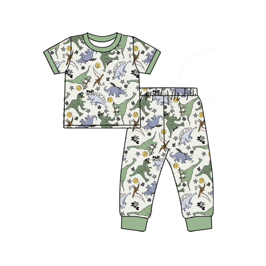 Short sleeves dinosaur smile kids boys pajamas