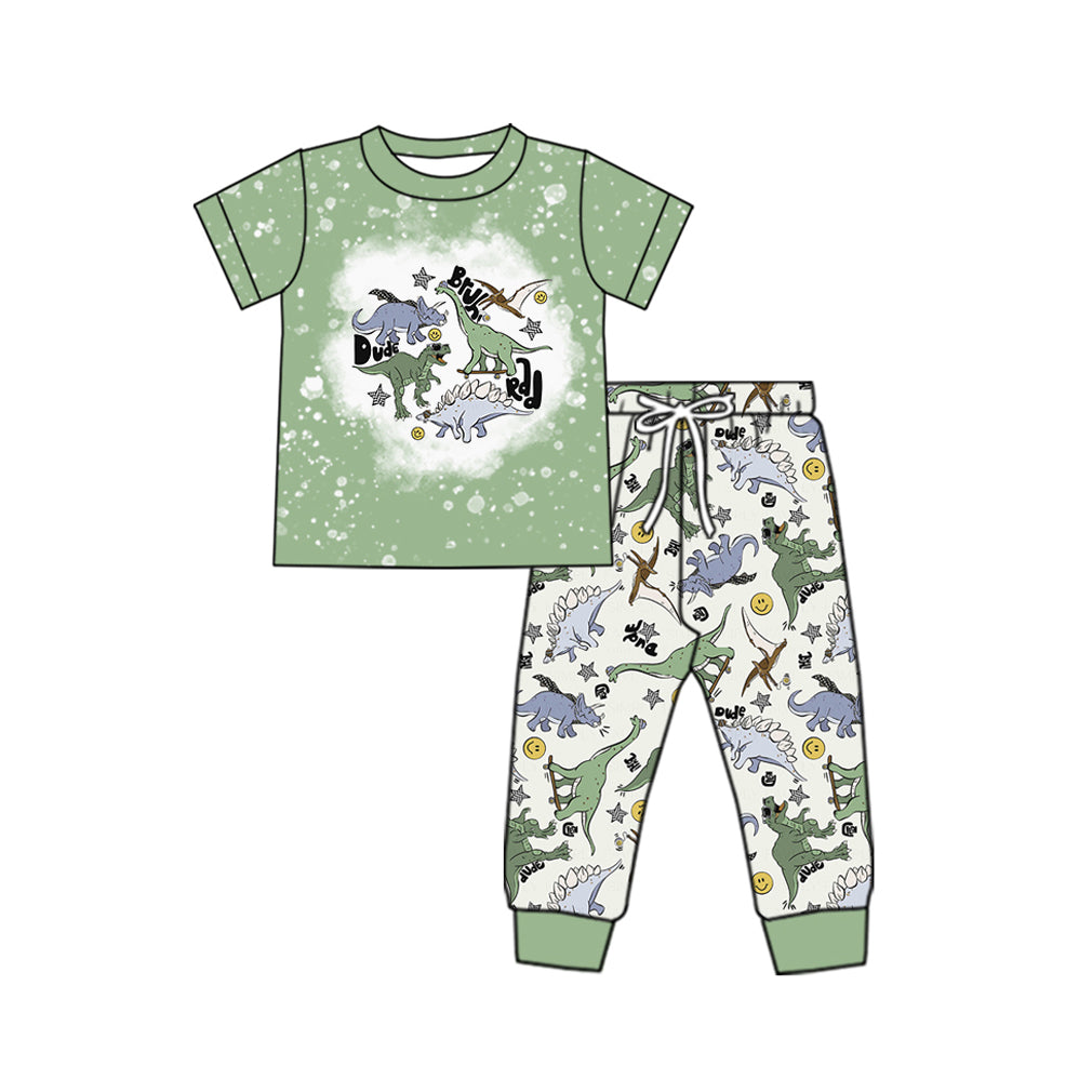 Short sleeves dinosaur bleached top pants kids boys pajamas