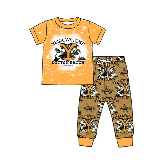 Short sleeves yellow top horse pants singer boys clothing