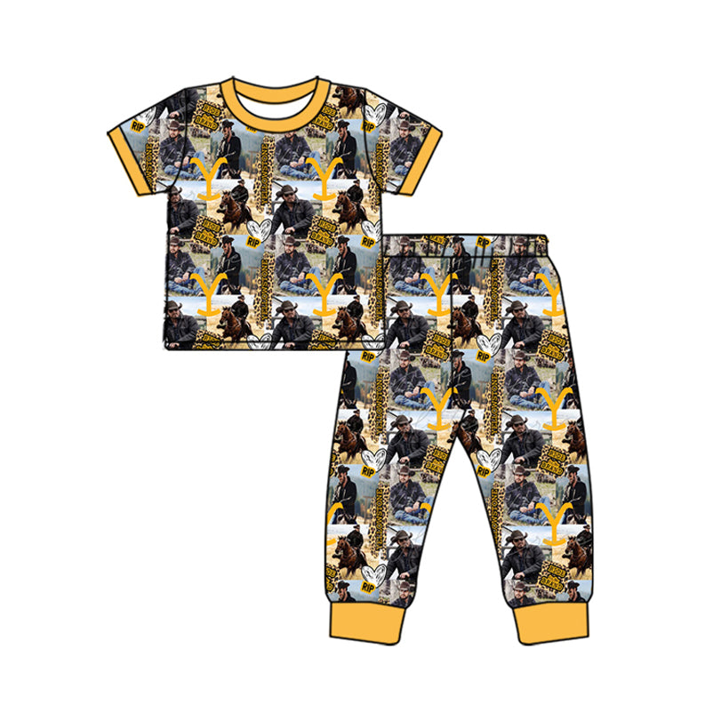 Short sleeves yellow leopard top pants singer kids pajamas