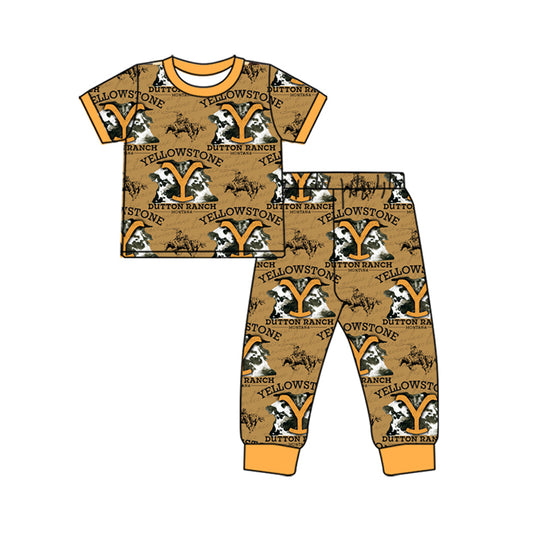 Short sleeves yellow horse top pants singer kids pajamas