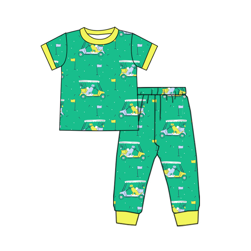 Yellow short sleeves green golf kids boys pajamas