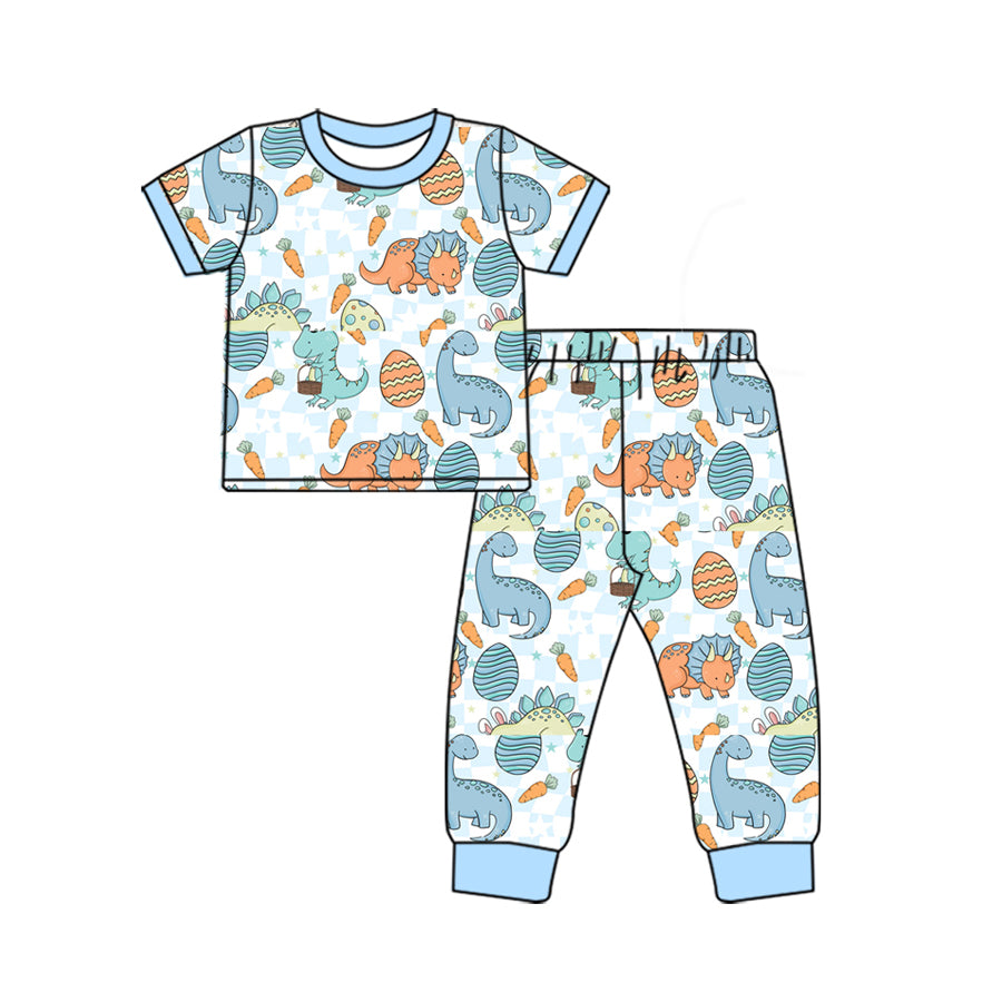 Short sleeves dinosaur eggs kids boys Easter pajamas