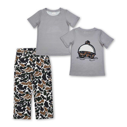 Grey slip float top camo denim pants boys clothing set