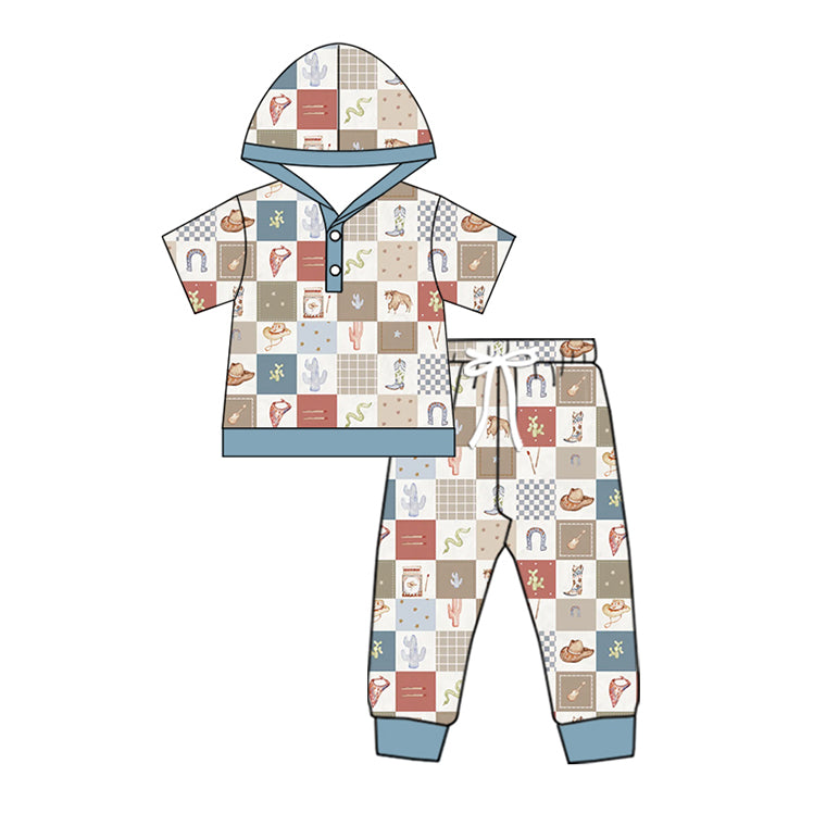 Short sleeves boots hat hoodie pants western boys clothes