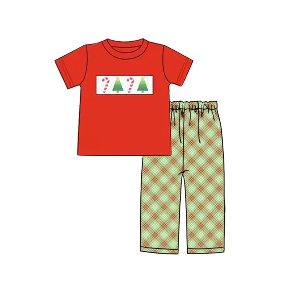 Red candy cane Christmas tree top pants boys clothes