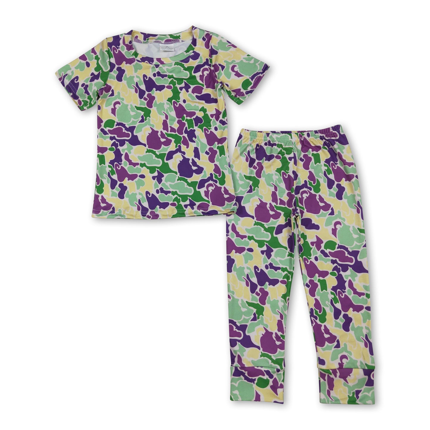 Purple yellow green camo boy Mardi Gras pajamas