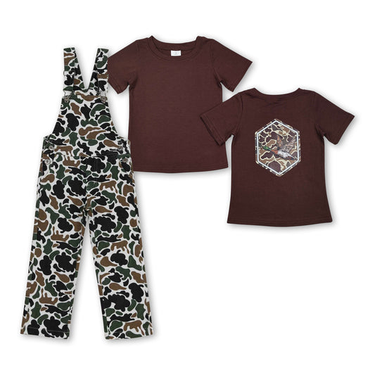 Camo duck vinyl top denim overalls boys clothing set