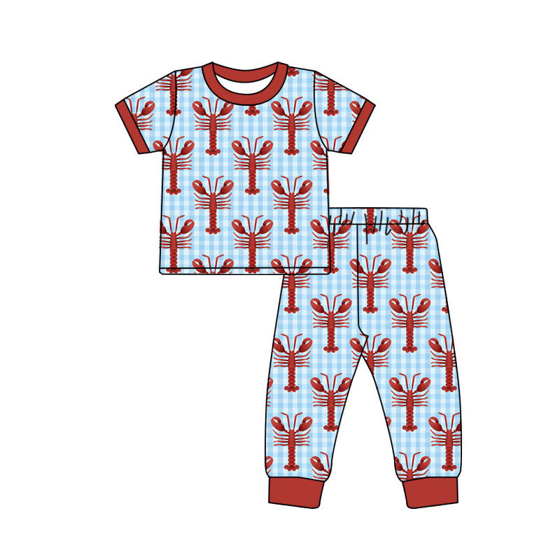 blue plaid red crab boy outfits