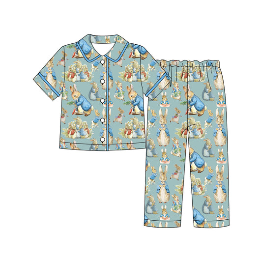 blue plaid easter rabbit kids boys set