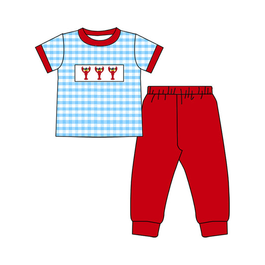 blue plaid crab kids boys summer set