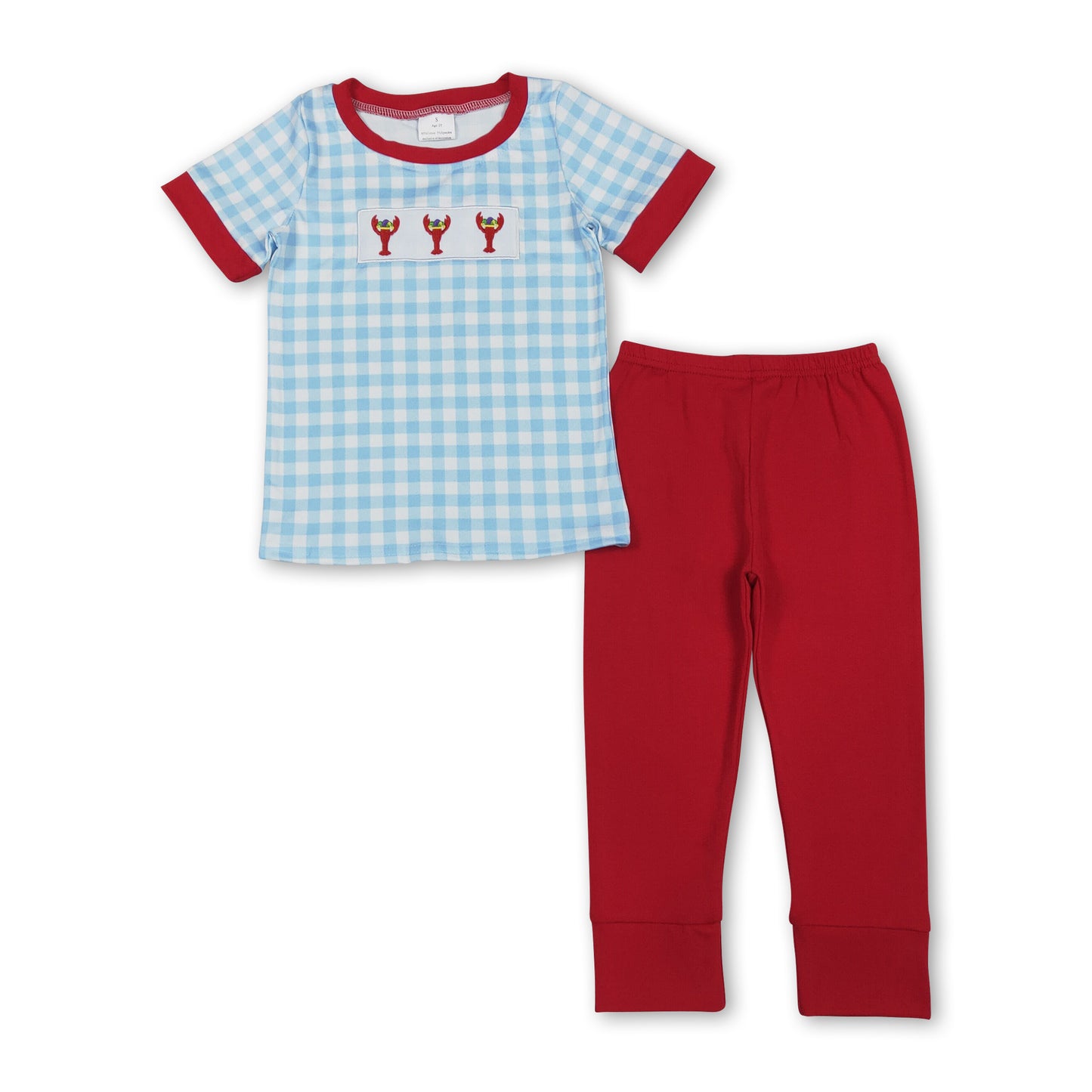 blue plaid crab kids boys summer set