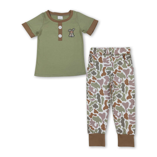 Short sleeves camo rabbit kids boys Easter clothes