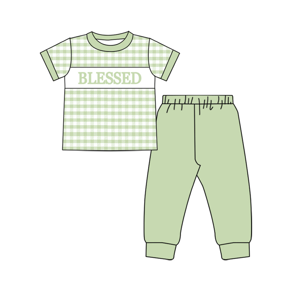 green stripe blessed kids boys long sleeve set