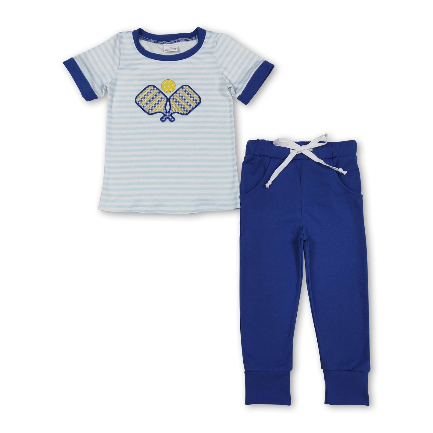 Stripe pickleball embroidery top pants boys clothing set
