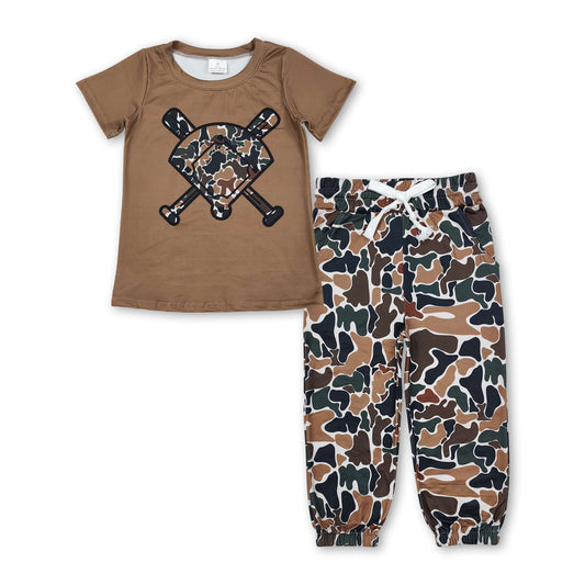 Short sleeves brown camo golf top pants kids outfits