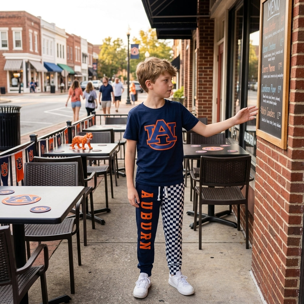 Short sleeves A U top plaid pants kids boys team outfits