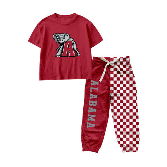 Short sleeves elephant A top plaid pants kids boys team outfits