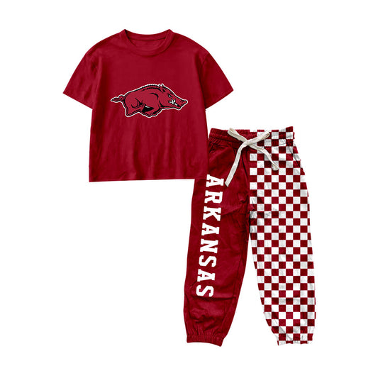 Short sleeves hog top plaid pants kids boys team outfits