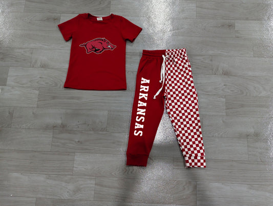 Short sleeves hog top plaid pants kids boys team outfits
