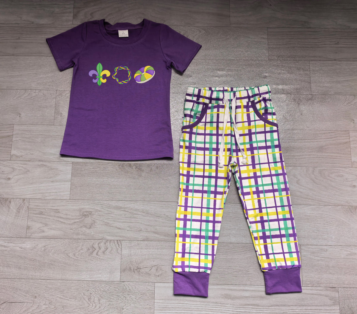 Purple cotton donut embroidery top boys Mardi Gras outfits