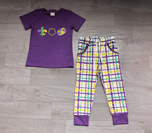 Purple cotton donut embroidery top boys Mardi Gras outfits