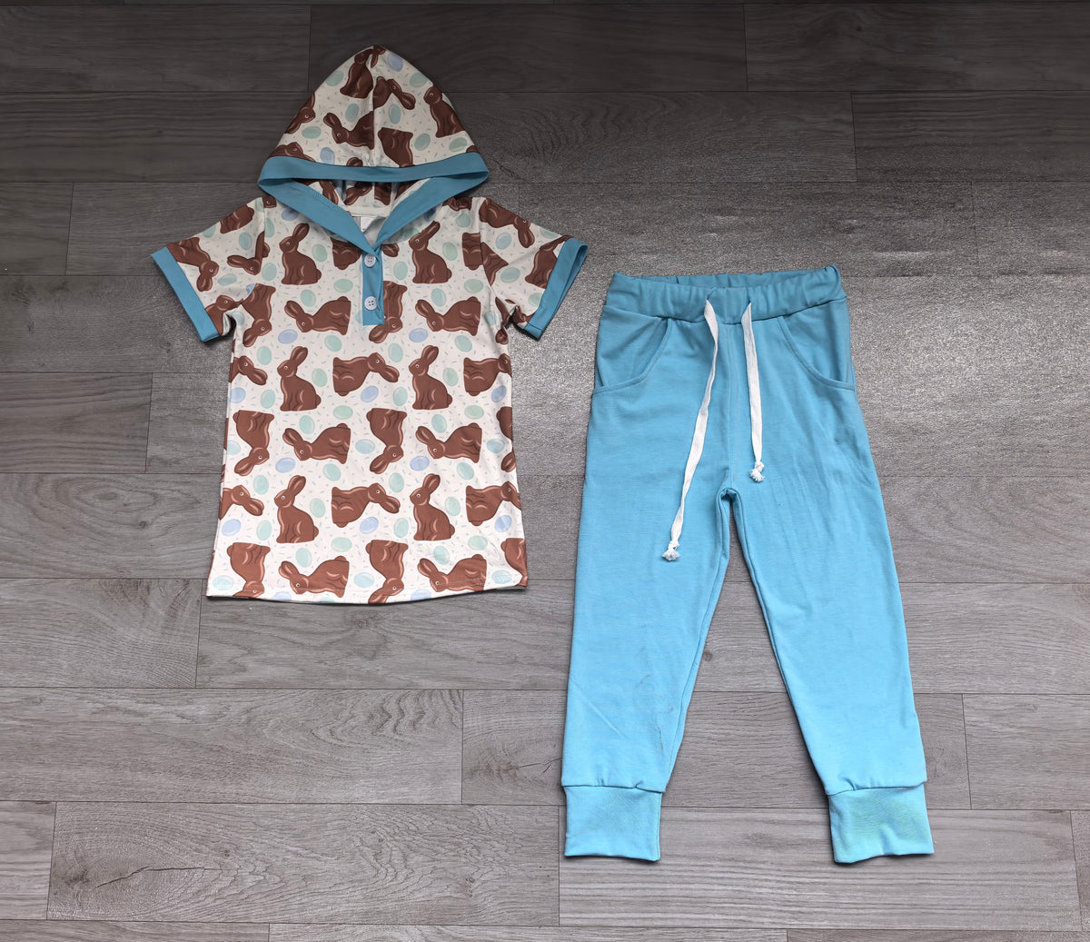 Rabbit egg hoodie pants kids boys Easter outfits