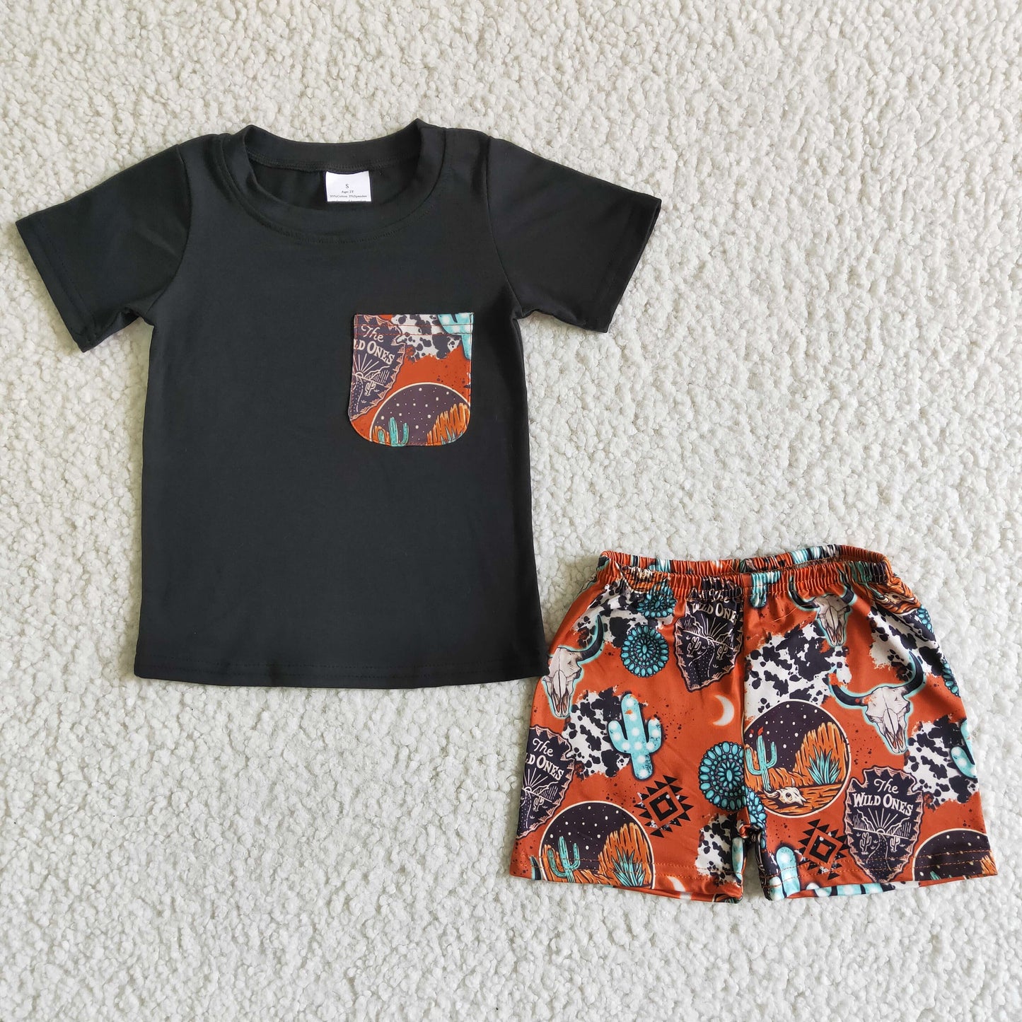 The wild ones black cotton shirt cactus shorts boy boutique clothing