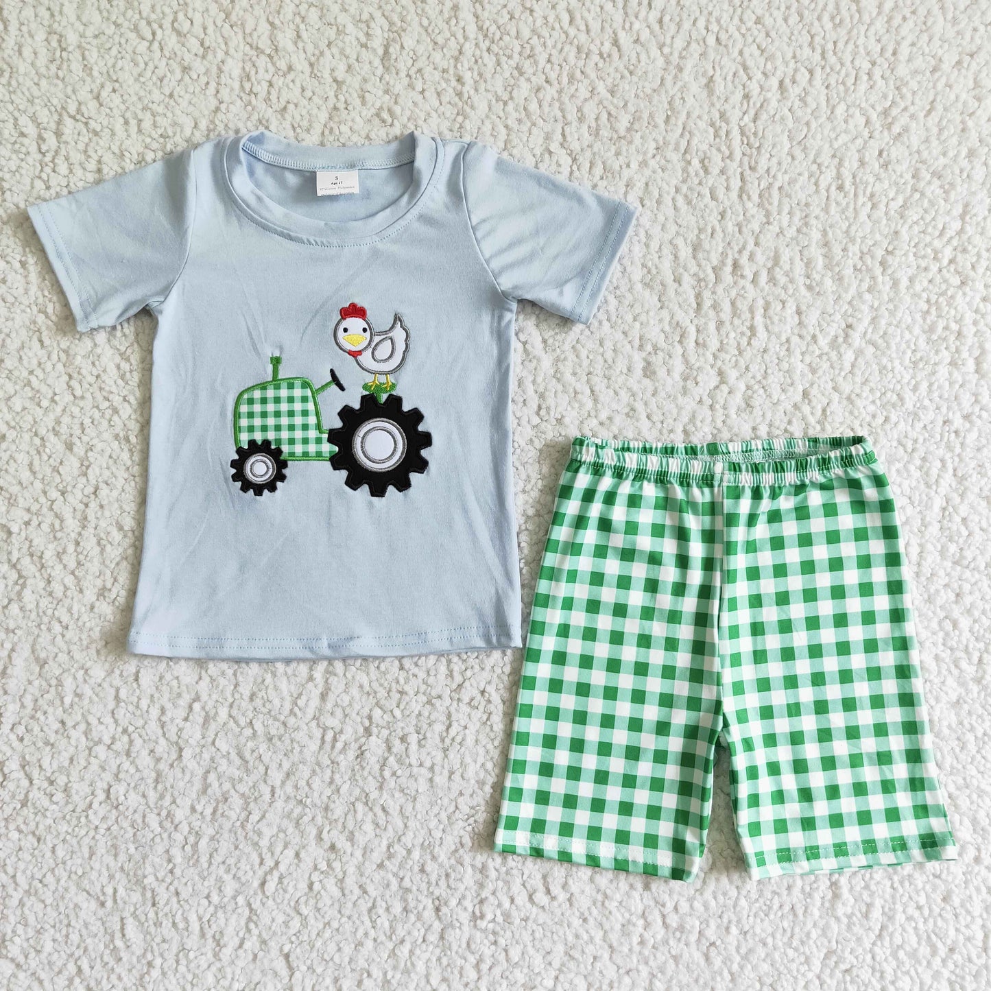 Chicken truck embroidery plaid shorts farm boy clothing