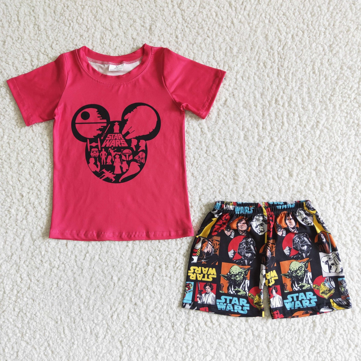 Short sleeve screen mouse print shirt shorts boy summer outfits