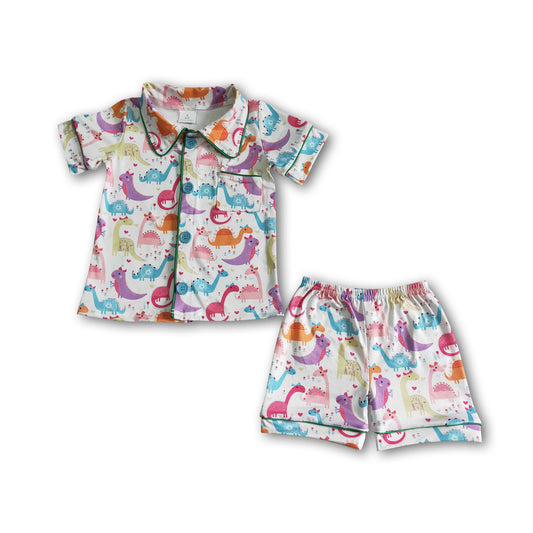 Dinosaur short sleeve shirt ruffle shorts girls summer pajamas