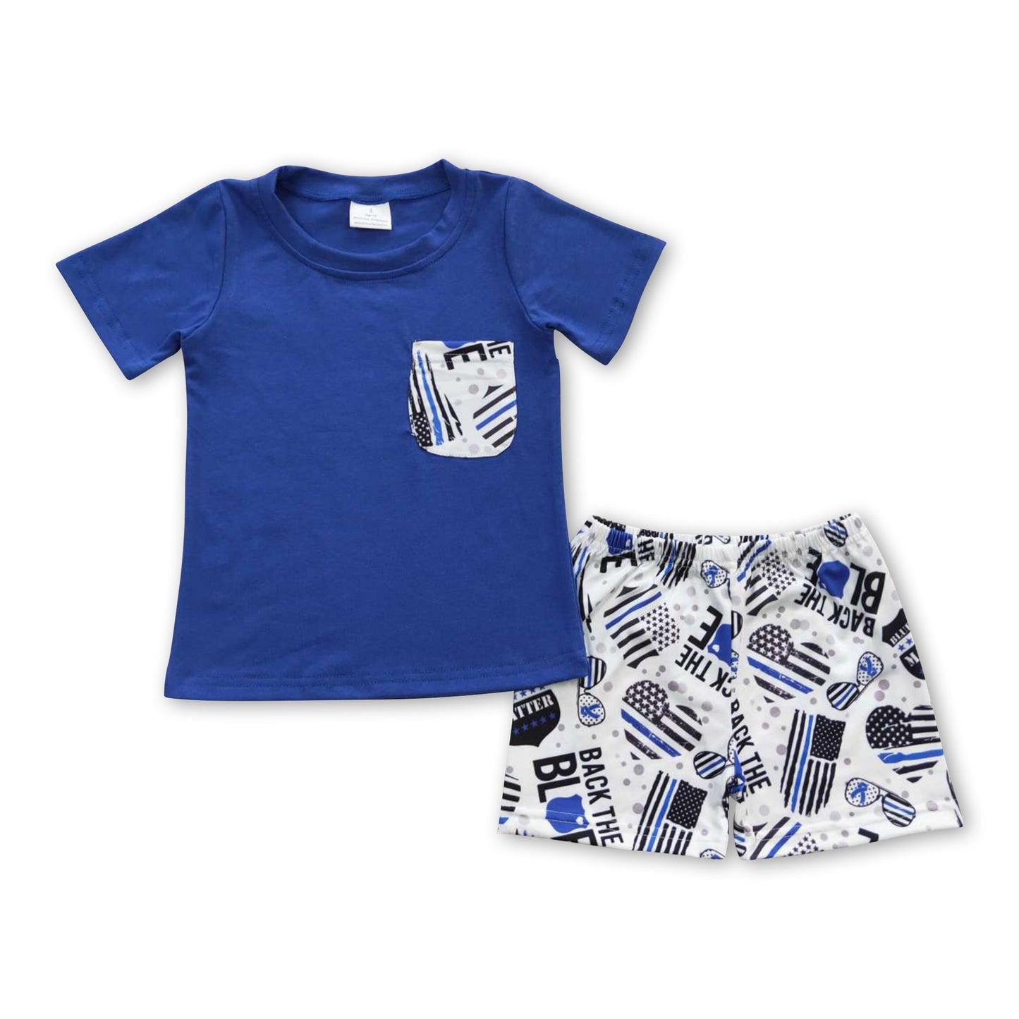 Back the blue pocket flag heart glassed kids boy outfits