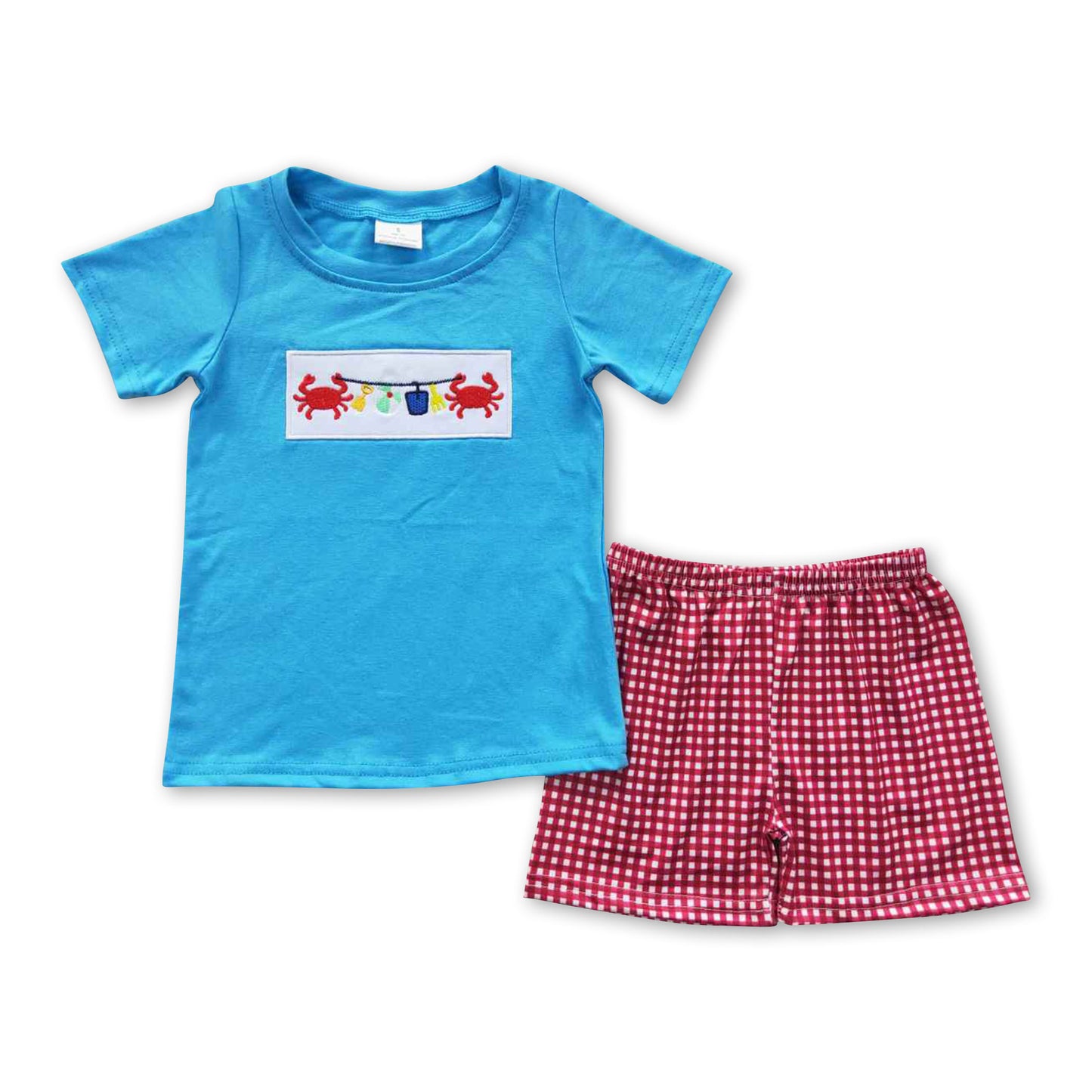 Crab shirt match plaid shorts kids boy summer clothes