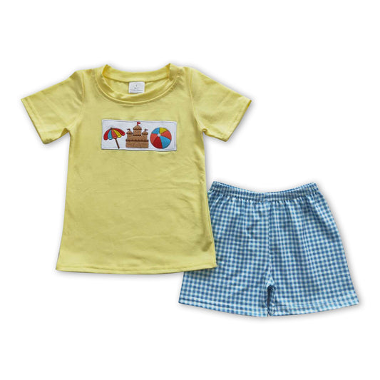 Castle ball shirt plaid shorts kids boy summer beach clothes