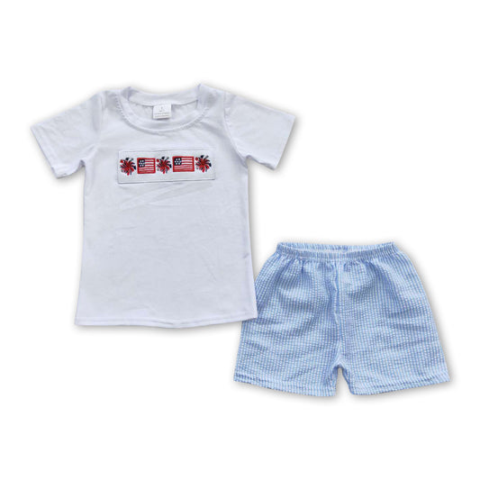 Flag firework embroidery kids boy 4th of july outfits