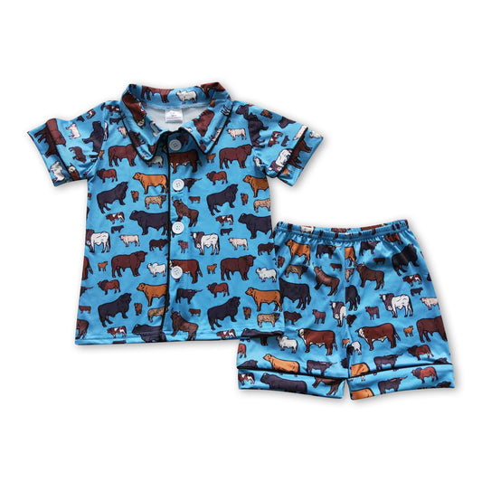 Short sleeves cow baby kids summer pajamas