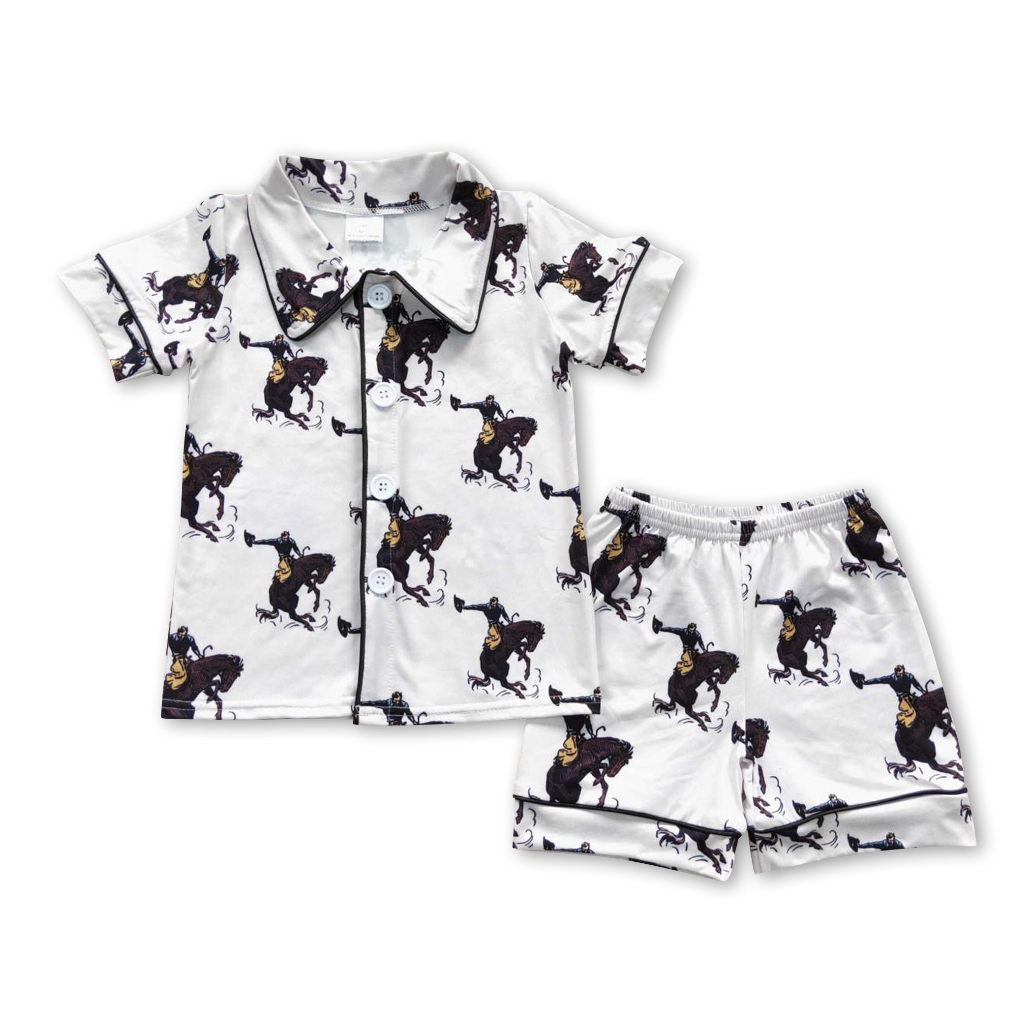 Short sleeves horse rodeo baby kids summer pajamas Western kids