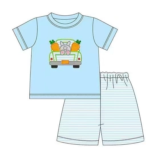 Rabbit carrot truck top stripe shorts boy easter outfits