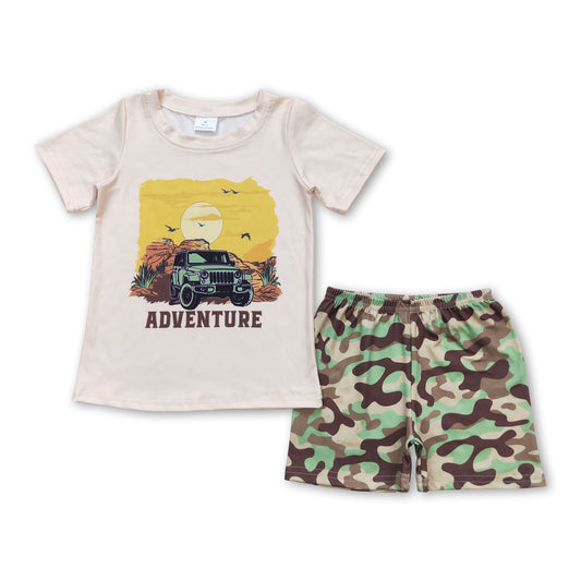 Adventure truck top camo shorts boys summer clothing