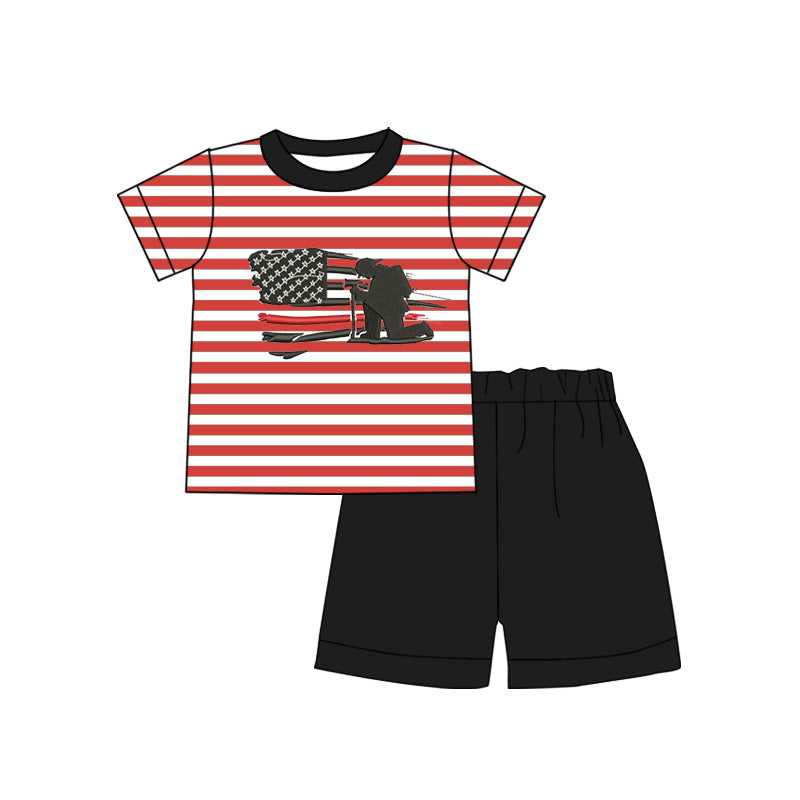 Short sleeves back the red stripe flag top shorts boy outfits