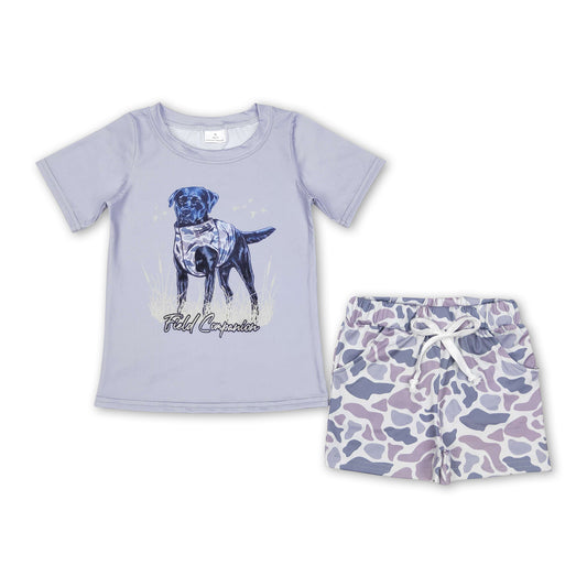 Grey dog shirt camo shorts kids boy outfits