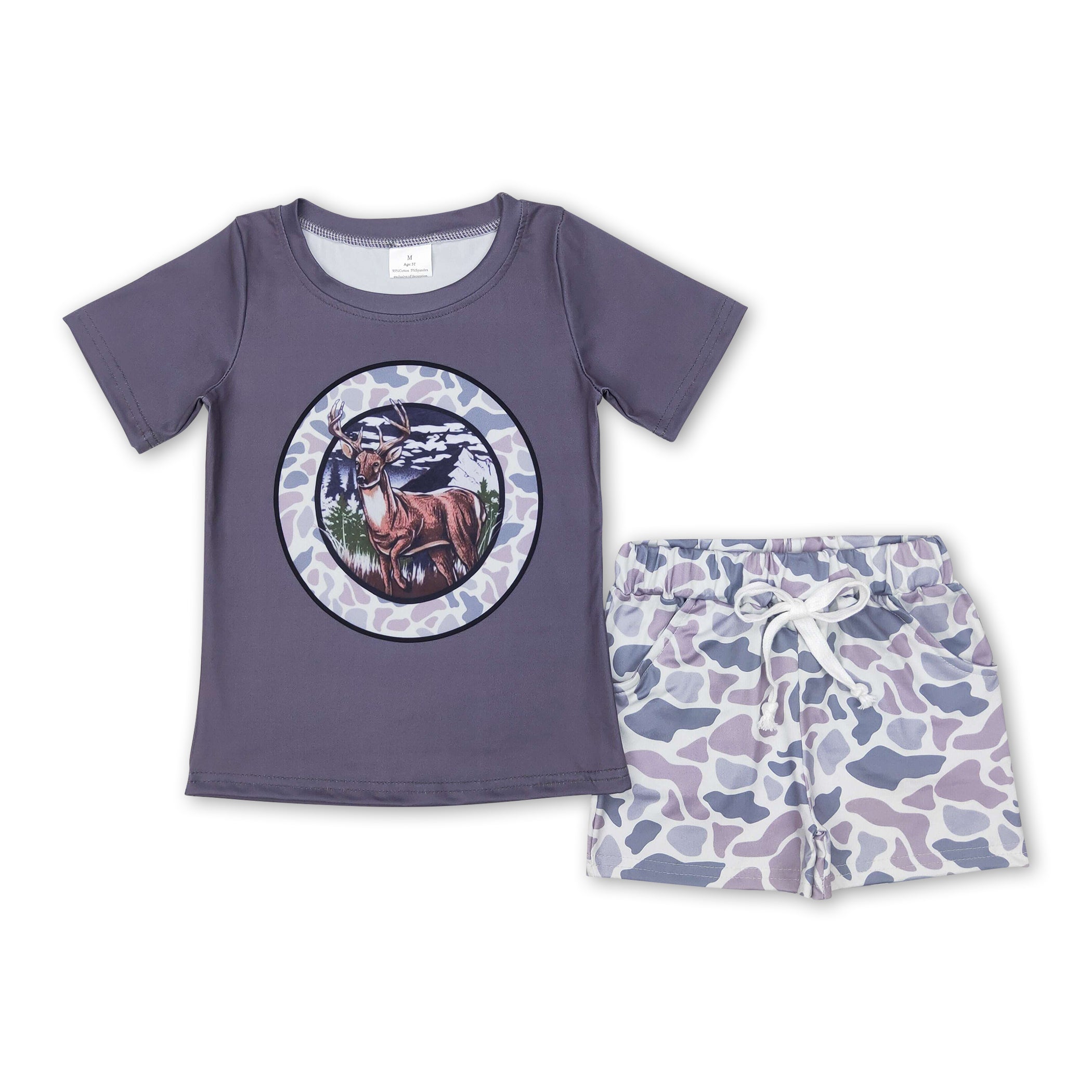 Youth Everyday Short- River Rock Gray With Classic Deer Camo main image 1