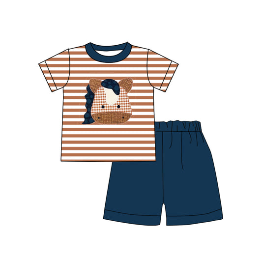 Brown stripe cows top shorts boys summer outfits