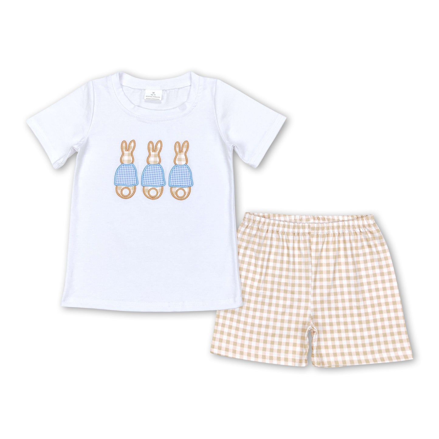 Short sleeves rabbit top plaid shorts boys easter clothes