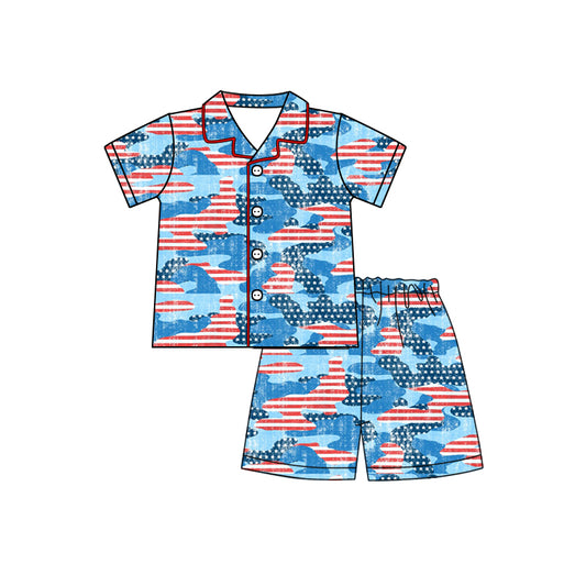 Stripe stars camo kids boys summer button down pajamas