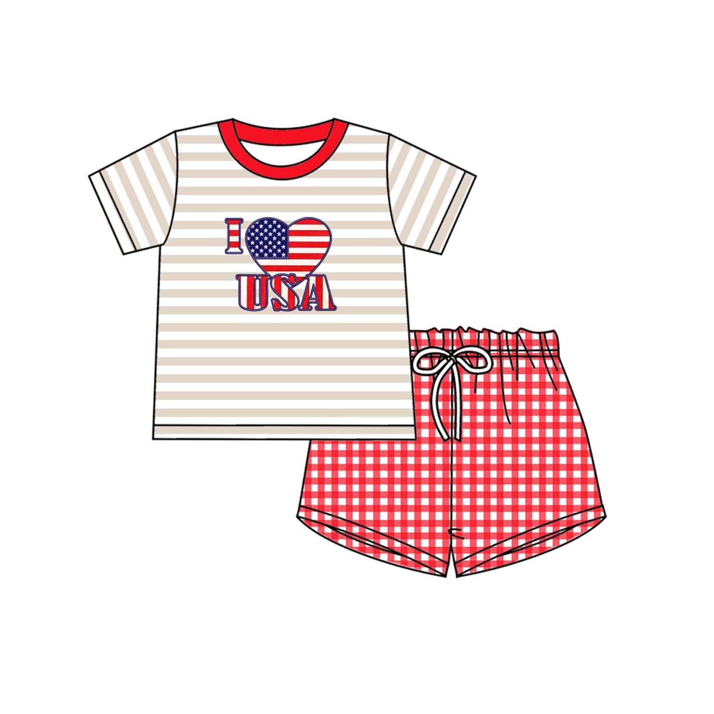 I love USA top red plaid shorts boys 4th of july clothes